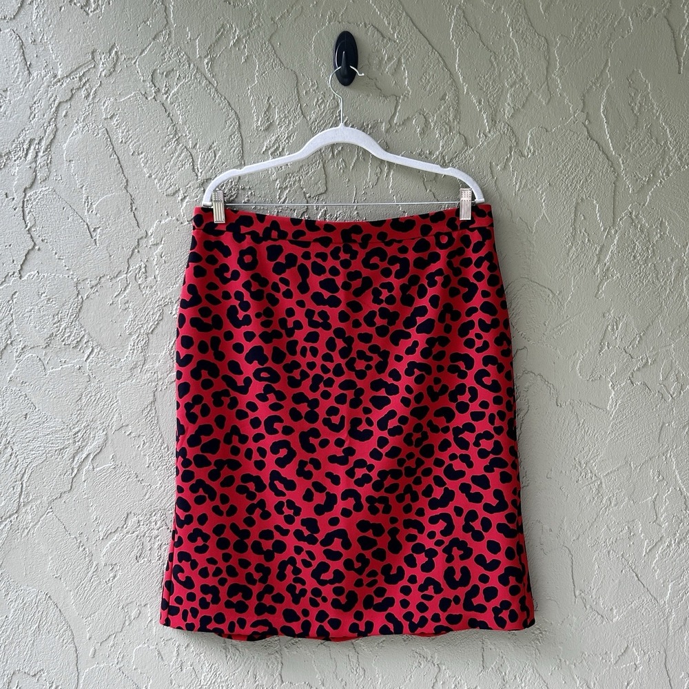 Ann Taylor Women's 14 Red Black Multi Animal Leopard Flounce Pencil Skirt NWOT